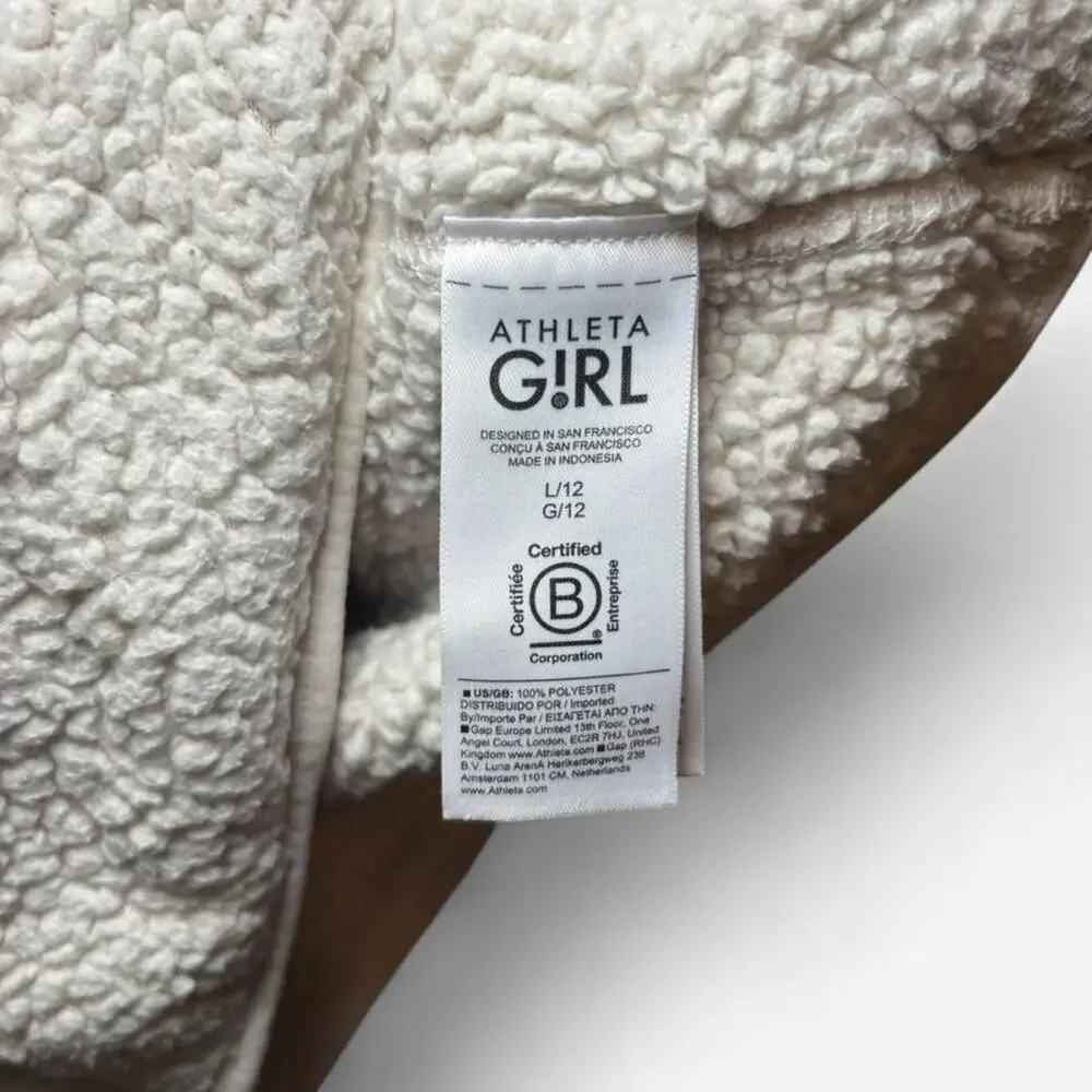 ATHLETA GIRL L Sherpa Fleece Jacket White Beige Cozy Casual